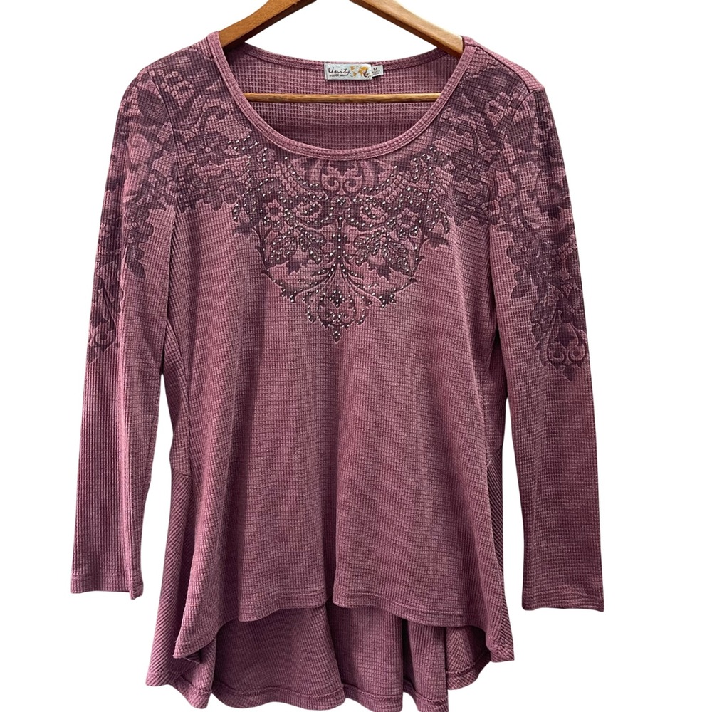 Unity World Wear Womens Medium Purple Boho‎ Rhinestone Peplum Thermal Western